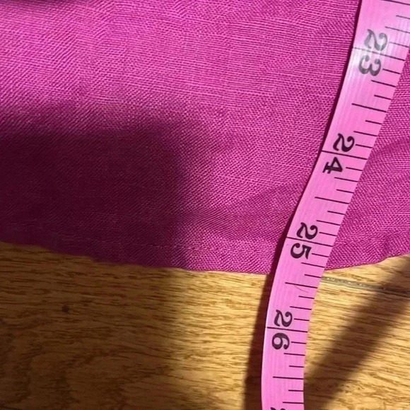 [M]Lucy Laurel Pink Red  Linen 3/4 Sleeve Button Down Shirt - Picture 8 of 9